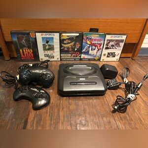 Sega Genesis Black Console with 2 Controllers and 5 Games